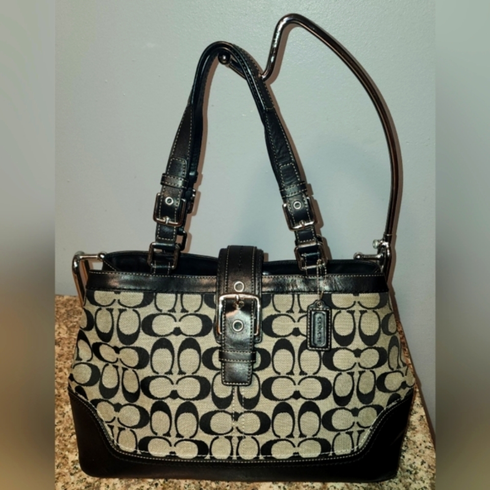 Coach Black and Cream Signature Tote Bag